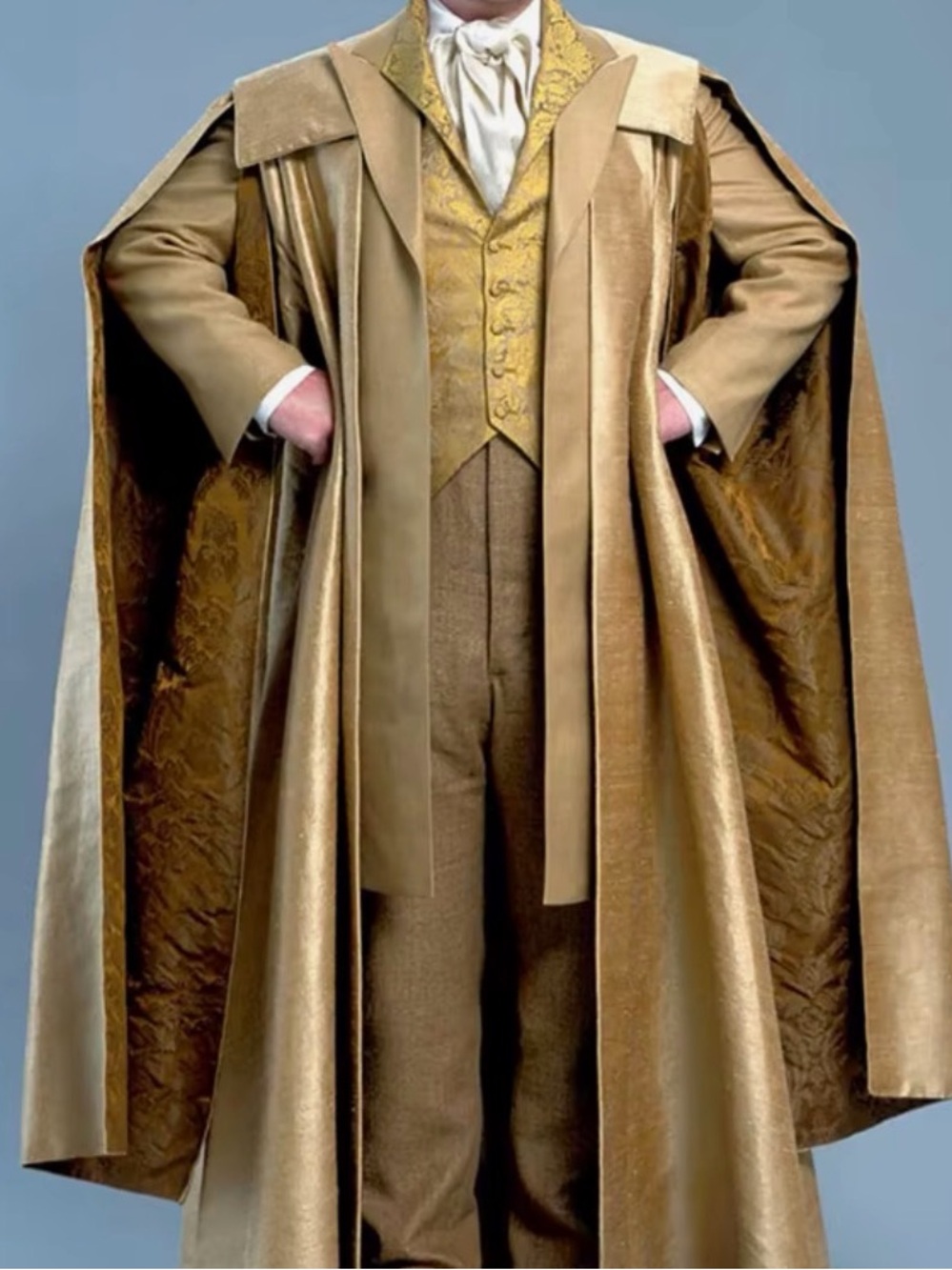 Men's Gold Trench Coat with Matching Waistcoat